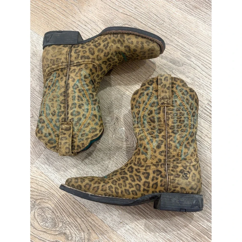 Ariat Primetime Girls Leopard Print Western Boots Toddler Size 1 Style 10044422